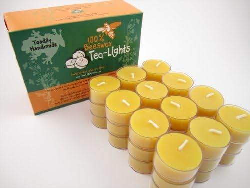 36 Hand Poured Beeswax Tea-Light Candles in NATURAL - Plastic Cups & Chemical Free Cotton Wicks - 100% Beeswax Candles by Toadily Handmade Beeswax Candles