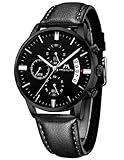 Montre Homme Montre Etanche Sport Chronographe Mode Date Calendrier Montres Bracelet en Cuir Décontractée Quartz Analogique