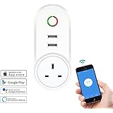 WiFi Smart Plug Socket with Alexa Voice Controlled by Amazon Echo Multi-Plug Timer Switch Power Strip Outlet with 1 AC Outlets 2 USB Port Remote Control Via Free App for IOS/Android Smartphone/Tablets