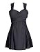 Firpearl Women's Retro 50s Crossover Front One Piece Swimsuit Swimdress 16 Black