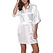 Produktbild Strung Damen Morgenmantel Kimono Satin Kurz Robe Bademantel Nachtwäsche Sleepwear V Ausschnitt mit Gürtel Frauen Schlafanzug Unterwäsche Sexy Pyjama Reizvolle Lingerie Pyjama (Weiß,M)