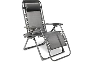 IBUYER Sun Lounger Garden Chairs with Cup and Phone Holders, Zero Gravity Reclining Beach Sun Lounger, Heavy Duty Outdoor Deck Folding Chair (1, Black)