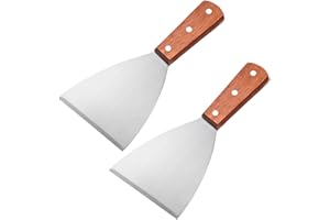 MEETOZ Griddle Scraper 2Pcs, Stainless Steel 8.7in Slant Edge Metal Grill Scraper Chopper for Food Service & Cleaning Supplies, Perfect for Dough Pancake Pizza Home Baking Cooking, Dishwasher Safe