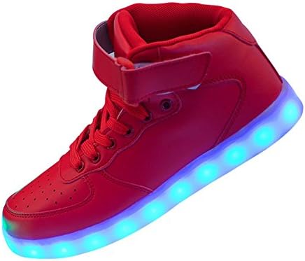 Gloria JR Womens Mens High Top USB Charging LED Shoes Flashing Sneaker (3.5 UK / EU36, Red)