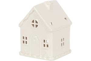 HUNKY DORY GIFTS White Ceramic Tea Light Candle Holder Gingerbread House Design Home Ornament Decoration Tealight
