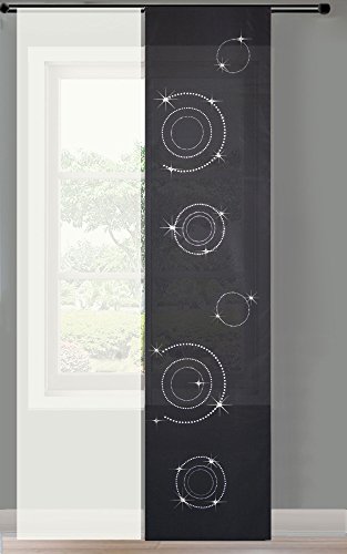2er Set Schiebegardine Flächenvorhang Circle Strass Wildseide Optik und Voile Paneel, 245x60, Schwarz, 85625