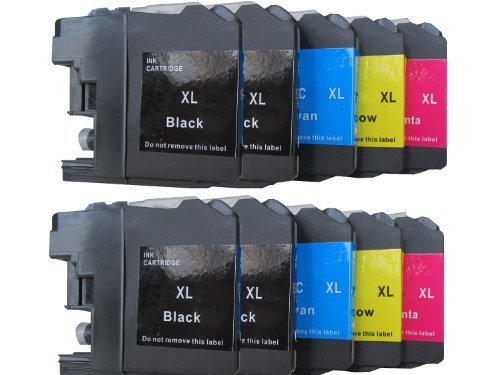 10 komp. XL Druckerpatronen mit Chip für Brother MFC J 245 470DW 650DW 870DW 4410DW 4510DW 4610DW 4710DW 6520DW 6720DW 6920DW Brother DCP J 132W 123WG1 152W 552DW 752DW 4110DW 4 x schwarz 2 x blau 2 x rot 2 x gelb