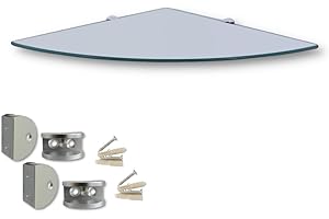 ‎EURO TISCHE Euro Tische Glass Corner Shelf, 25 x 25 cm, Wall Shelf for Bathroom, Shower Shelf, Bathroom, Glass Bathroom Shelf with 6 mm Tempered Safety Glass, Various Sizes (Clear)