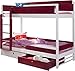 Produktbild Etagenbett für Kinder - NATU II - massives Kiefernholz, mit Matratzen und Schubladen - Weiß/Burgund