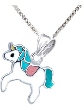SL-Silver Set Kette Kinder Anhänger buntes Einhorn 925 Silber in Geschenkbox