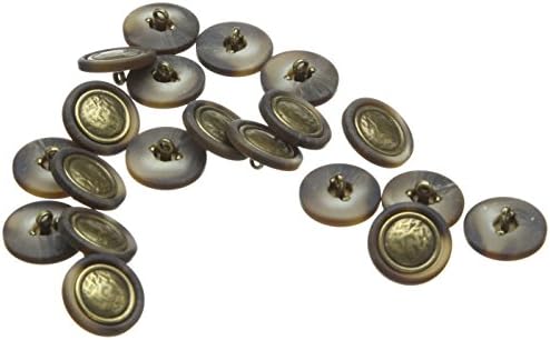 LEDUC Buttons with Antique Brass Centre, Synthetic Material, Dark Grey, Size Lin 34, 20-Piece
