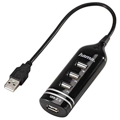 Hama 4-Port USB-2.0 Hub ohne Netzteil, kompatibel auch mit Windows 10, schwarz
