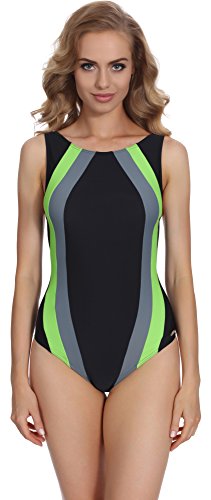 aQuarilla Trajes de Baño Enteros Una Pieza Mujer 1L3C1NT2 (Negro/Verde, EU 40 = ES 38)