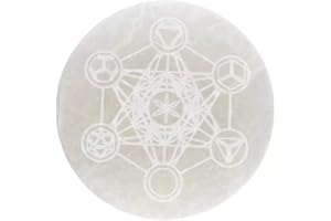 LAMARE PLACA DE SELENITA - Placa de Carga de Cristales, Joyas y Piedras Curativas - Piedra Selenita Natural - Placa de Carga Grabada - Diámetro 10 cm (Placa Selenita Chakras)