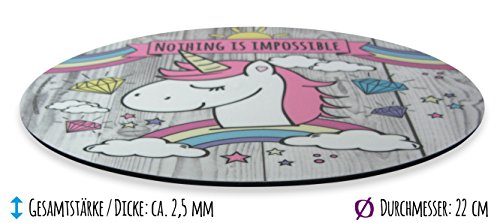 Süßes Einhorn Mousepad UNICORN rund 22cm, Qualitäts Mauspad aus strapazierfähigem Kunststoff mit rutschfester Unterseite aus Zellkautschuk – passend für alle gängigen Mouse-Typen - 5