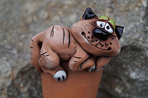Keramik Pflanztüte mit Katze Gartendeko Handarbeit Wohnen Tierfigur Blumentopf - 3