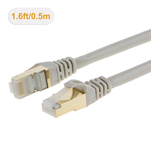 cablecreation (2er Pack) kurz CAT7 (Kategorie 7) doppelt geschirmt Ethernet Patch Kabel, 50U „vergoldet Kontakt, SSTP Netzwerk Kabel bis 10 Gigabit, Band Breite: 600MHz, 1,6 ft/0,5 m, Beige Farbe - 2
