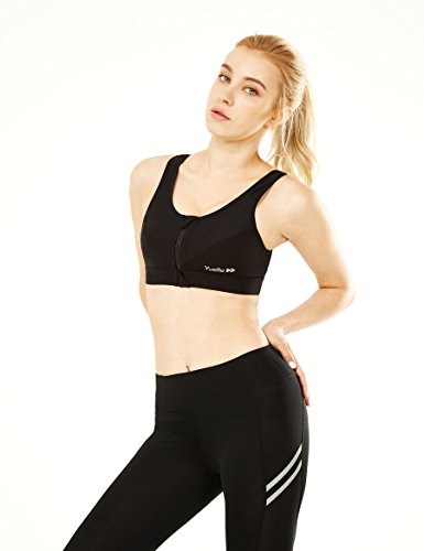 Yvette Damen Reißverschluss Vorne Front-Zip Starker Halt Ringerrücken Sport-BH 6015 Große Größen Ohne Bügel Und Polsterung - 6