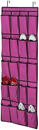 Elifestore 20 Pockets Door Hanging Shoe Organiser Storage Rack Bag Box Wardrobe Hook,Hot Pink