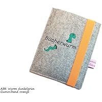 eBook Reader eReader Hülle Bücherwurm inkl. Stickerei, Maßanfertigung, z. B. für Tolino Shine 2HD