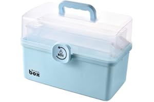 BAONUO Scatola per medicina, Porta medicine portatile in plastica, Multifunzionale, 3 livelli cassetta medicinali, organizer medicinali per casa, all'aperto (blu)