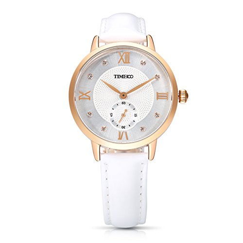 Time100 NEU Damenuhr Lederarmband Weiß Qaurzuhr Wasserdicht Armbanduhr mit Strass #W80099L.02A Time100 NEU Damenuhr Lederarmband Weiß Qaurzuhr Wasserdicht Armbanduhr mit Strass #W80099L.02A