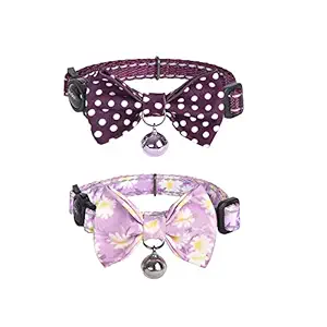 Pets Empire 2 Pack Cat Collars with Bow Tie and Bell Breakaway Cat Collars Quick Release Safety Kitty Collars Adjustable Pet Collars for Cats, Kitten, Small Pets -Purple