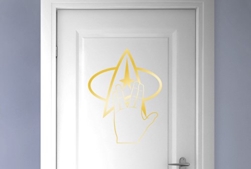 Star Trek Sterne Treck Logo Und Hand Tür Zimmer Wandtattoos / Wandaufkleber - Glänzende Gold (Höhe 51cm x Breite 40cm)