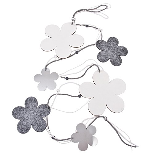 Blume Deko Design Girlande Metall Filz Holz 120x12x1cm Blütendeko (Grau)