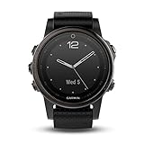 Garmin Fenix 5S Bluetooth-Sportuhr, Schwarz, aus Polymer, Edelstahl und Saphirglas, Silikonband, Wasserdicht bis 10 ATM