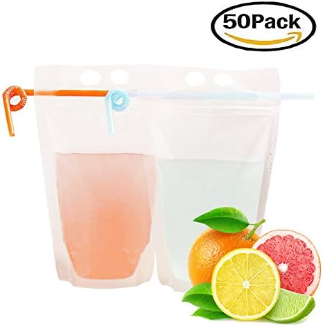 5.2’’9.1’’ Hand-held Stand-up Reclosable Zipper Clear Plastic Drink Pouches Bags 50PCS
