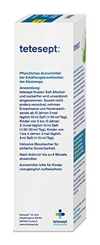 tetesept Husten Saft alkohol- und zuckerfrei – Hustensaft mit Spitzwegerich - erleichtert das Abhusten, wirkt schleimlösend & reizlindernd – 5 x 140 g