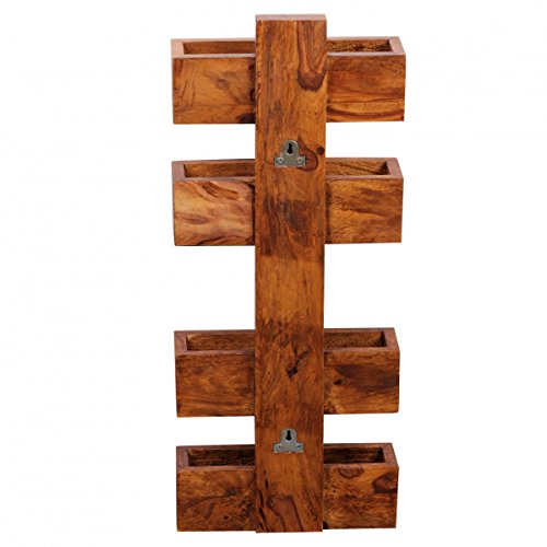FineBuy Zeitungsständer Massivholz Sheesham 2 Ablagefächer Zeitschriften-Ständer Design Prospekt-Halter Landhaus-Stil Holz-Regal Natur-Produkt Wohnzimmer-Regal Buch-Ablage Echtholz Wandregal Unikat - 4