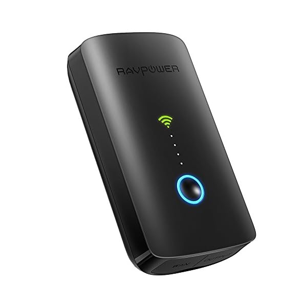 RAVPower kabelloser SD Kartenleser, Wireless Router, WiFi Repeater, 6000mAh Powerbank (Zusatzakku), kabelloser Zugriff auf Festplatten und USB Sticks, SD SDXC bis zu 256 GB ...