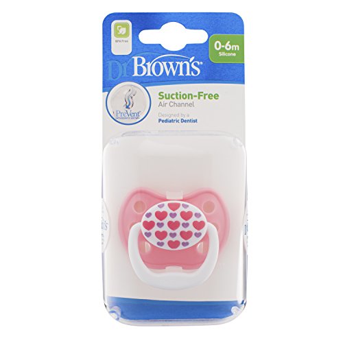 Dr Brown's Prevent Soother (Stage 1, 0 to 6 Months, Pink Heart, Girl)