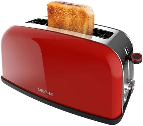 Cecotec Tostapane verticale Toastin' time 850 Red Long Lite, Potenza 850W, Capacità per 2 fette, Fessura larga, Acciaio inoss, Funzioni preconfigurate, Controllo tostatura personalizzabile