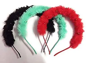 BAKEFY 3 hair band Women Fur pearl Fashion Fur Headband For Women Girls Soft Solid Color Elastic Hairband Hair Hoop Party Winter Make Up Headwear Hair Accessories