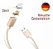 Produktbild NEUE GENERATION IN BESTER QUALITÄT: 2-in-1 Magnetisches USB Ladekabel passend für iPhone iPad & Android Smartphones Tablets - DEUTSCHE MARKE - Datenkabel mit Micro-USB &  Magnet (Gold)