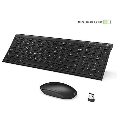 iclever Cadeau de Noël Clavier et Souris sans Fil, Transmission 2.4 Ghz Clavier Design Slim AZERTY iclever Cadeau de Noël Clavier et Souris sans Fil, Transmission 2.4 Ghz Clavier Design Slim AZERTY