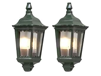 2er-Set grüne Wandleuchten Halbschale FIRENZE, E27, Aluminium, Höhe 44