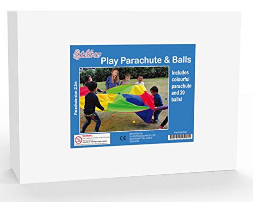 Large 2.5m Rainbow Play Parachute Childrens Party Game with Handles Indoor & Outdoor - Includes 20 Balls