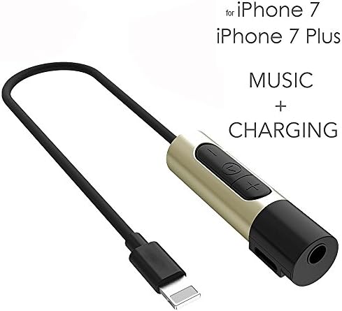 Lightning to 3.5mm Headphone Jack Adapter for iPhone 7/7 Plus. iPhone 7 Lightning Port to 3.5mm Female Audio Jack Headphone Cable Adapter 2 in 1. Charge &amp; Play Music at the same time – Chrome and Black