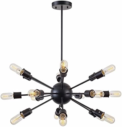 18-Light Chandelier Pendant, Matte Black, Mid Century Modern Industrial Starburst-Style Lighting Fixture for Kitchen Dining Room Living Room