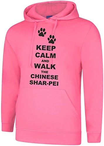 Keep Calm And Walk The Chinese Shar Pei Dog In Candyfloss Pink Hoody & Black Text