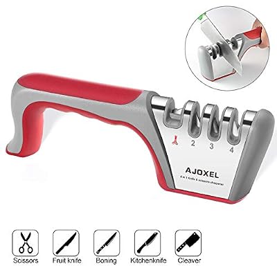 AJOXEL Aiguiseur Couteaux Professionnel, 4 en 1 Aiguiseur de Cuisine avec Base Anti-dérapante, Affuteur Couteau Knife Sharpener pour Couteaux de Cuisine, Ciseaux