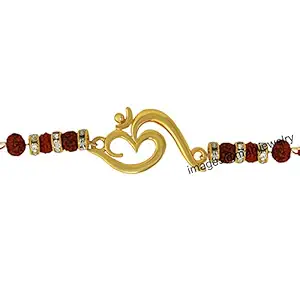 Mahi Brown, White Gold Plated OM with Rudraksha Rakhi-Rakshabandhan for Men