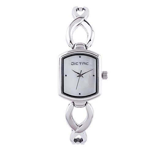Dictac Damen Armbanduhr mit ausgehltem Edelsatahl Armband Armkette Perle Fritillaria Zifferblatt elegante Damen Frauen Mdchen Uhr (Silber)