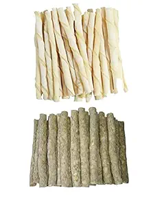 Pet D All Life Stages Rawhide Twisted Treat White Chew Sticks + Natural Munchy Sticks for Dogs (350Gram)
