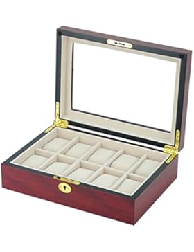 Uhrenbox Holz 10 Uhren Sichtfenster aus Echtglas Kirsche Uhrenvitrine Uhrenschatulle