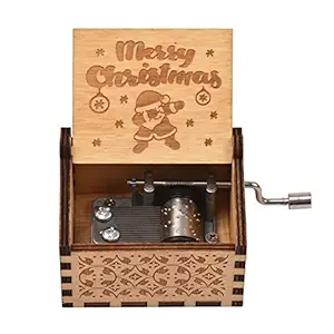 Decdeal Vintage Wooden Music Box Hand Crank Music Case Christmas Festival Presents Carved Engraving Children Toy for Kids Adult